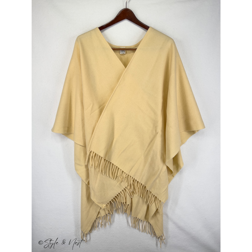 Vintage Laura Ashley 100% Wool Shawl Poncho Cottagecore Lemon Yellow One Size